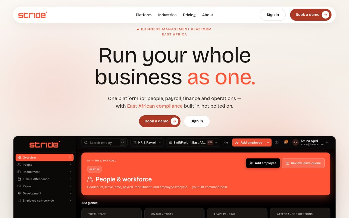 Stride business management platform dashboard