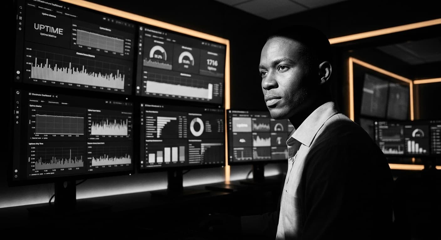 Engineers reviewing cloud infrastructure dashboards
