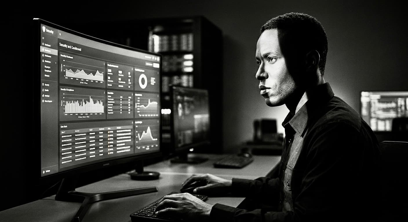 Cybersecurity analyst monitoring threat dashboards